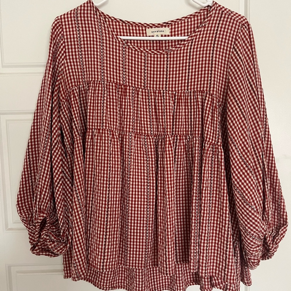 Max Studio Red Checkered Blouse